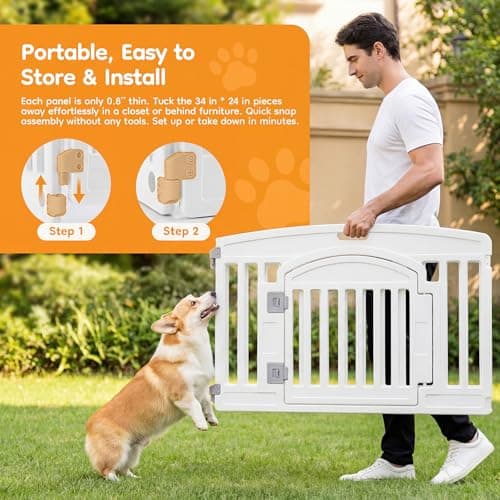 NEWBULIG Dog Playpen 4-Panel, 24IN Puppy Playpen, Stable Dog Play Pen Indoors/Outdoor with Secure Locking Door, Plastic Pet Fence for Small & Medium Dogs — view 4