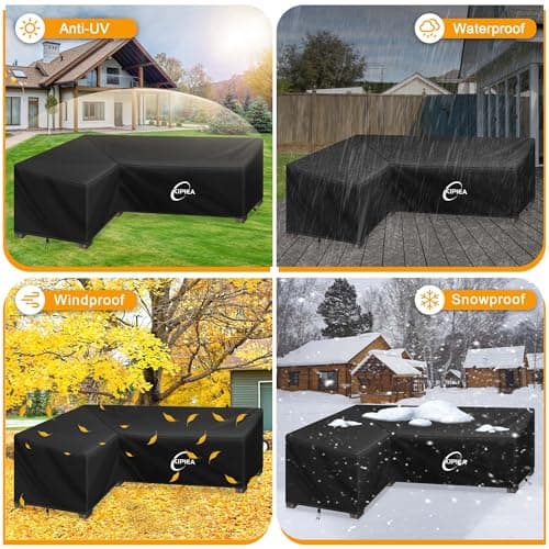 Kipiea Patio V-Shaped Sectional Sofa Cover, 420D Heavy-Duty Oxford Fabric Outdoor Sectional Cover with 6 Windproof Buckles, No Tears Anti UV No Fading (Right Facing, 85" x 85" L x 33.5" D x 31" H) — view 6