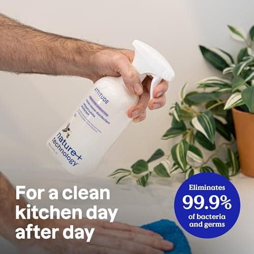 ATTITUDE Kitchen Disinfectant Cleaner, Kills 99.99% of Germs & Viruses, Plant-Based & Vegan, Made in Canada, Lavender & Thyme Scent, 800 mL