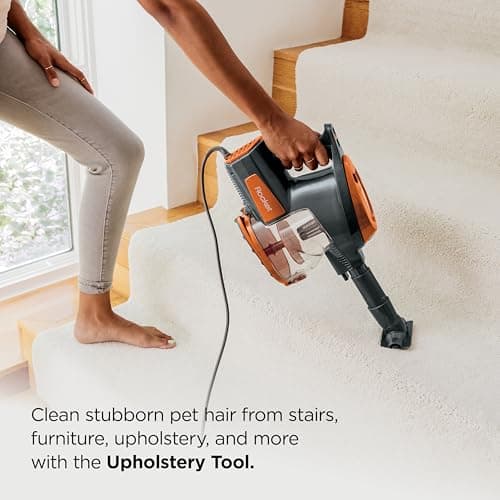 Shark Rocket Ultra-Light | Corded Stick Vacuum Cleaner for Carpet, Rugs & Hard Floors | Lightweight Hand Vacuum for Pet Hair & Upholstery | Swivel Steering | 2 Attachments | Gray/Orange | HV301 — view 5