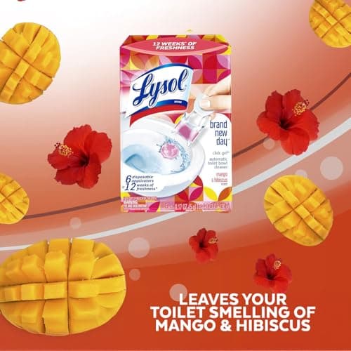 Lysol Click Gel Automatic Toilet Bowl Cleaner, Toilet Gel Stamp, Toilet Freshener, Bathroom Essentials, Refreshing Mango & Hibiscus Scent, 6 Count (Pack of 1) — view 2