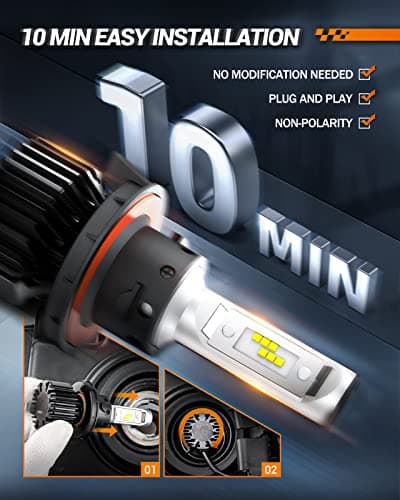 SEALIGHT H13 9008 LED Headlight Bulbs 50000LM 800% Brightness, Dual Hi/Lo Beam, 6000K Cool White, High Low Beam H13 Halogen Replacement, Plug and Play, IP67 Waterproof, Pack of 2 — view 4