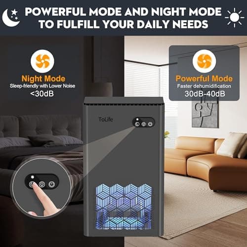 ToLife Dehumidifiers for Home, 1000 sq.ft Dehumidifier for Basement Bedroom Bathroom with 95 OZ Water Tank Auto Shut Off 7 Colors LED Light, Grey — view 3
