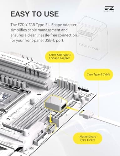 EZDIY-FAB USB 3.2 Gen 2 Type-E 90 Degree L-Shape Adapter, Motherboard USB-C Header Converter for Front Panel, Type-E Male to Female, Supports USB 3.2 Gen 2 (10Gbps) and Gen 2x2 (20Gbps),White-STD — view 2