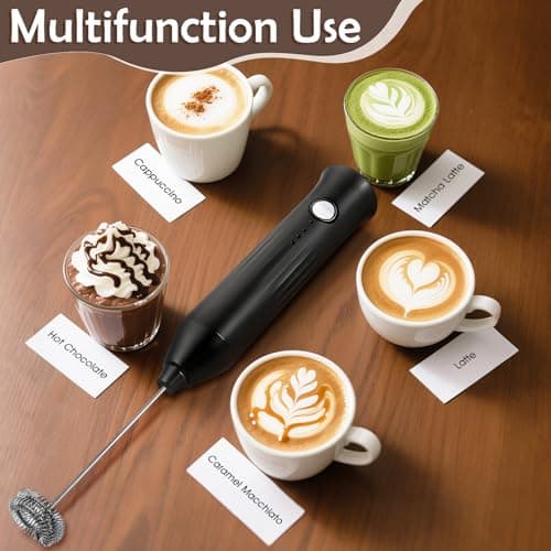 XSBAIHUO Milk Frother Handheld Rechargeable, Frother Wand Drink Mixer Electric Whisk for Coffee, Detachable With 2 Stainless Whisks, Hand Mixer for Lattes, Matcha, Egg, Kitchen Gifts(Black) — view 4