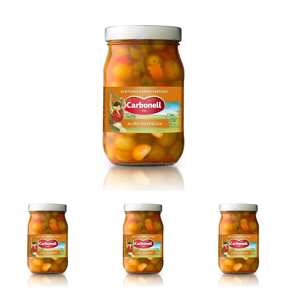 Carbonell - Aceitunas Verdes Partidas con Hueso, Estilo Gazpacha, Variedad Manzanilla, con Vegetales, Aliño de Ajo y Vinagre, con Guindilla y Pimentón Rojo, para un Toque Picante - 450 g — view 5