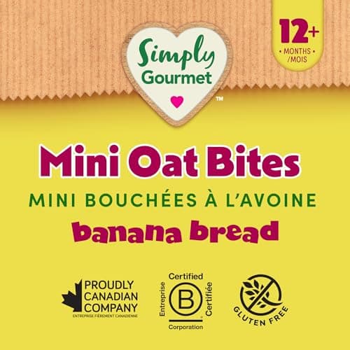 Simply Gourmet Mini Oat Bites, Banana Bread, 13 x 36g | Toddler Snack | No Added Sugar | Source of Iron | Gluten-Free | Made in Canada — view 4