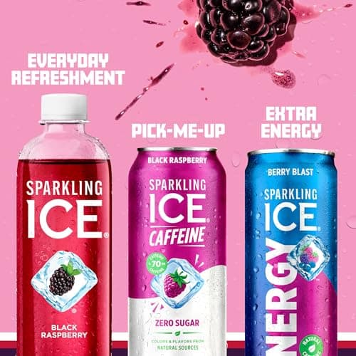 Sparkling Ice Caffeine Black Raspberry Sparkling Water with Caffeine, Zero Sugar, with Antioxidants and Vitamins,16 fl oz Cans (Pack Of 12) — view 5