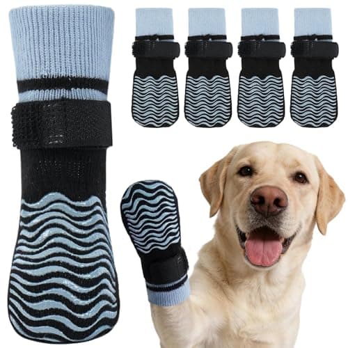 Kuoser Non Slip Dog Socks for Hardwood Floors, Dog Grippy Socks with Double-Sided Traction, Anti Slip Dogs Booties Paw Protectors to Prevent Licking Paws for Small Medium Large Senior Dogs, 4 Pack-L