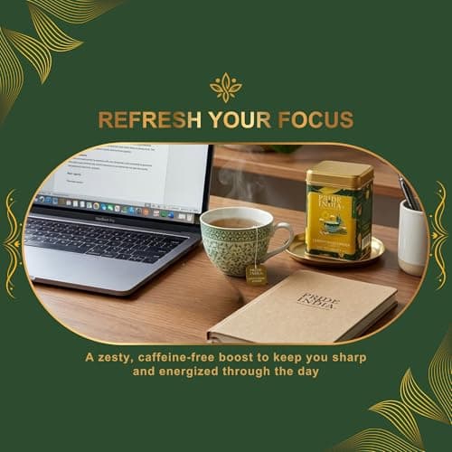Pride of India | Lemongrass Ginger Zesty Fresh Tea | 15 Pyramid Full Leaf Individually Wrapped Tea Bags | 100% Herbal Blend from Single Origin | Tangy & Spicy Flavor | Caffeine-Free — view 4