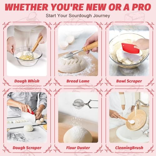 EWFEN Sourdough Starter Kit with Round & Oval Banneton, Complete Sourdough Bread Baking Supplies, Bread Proofing Basket with Starter Jar, Bread Making Tools Kit for Beginners & Bakers — view 4