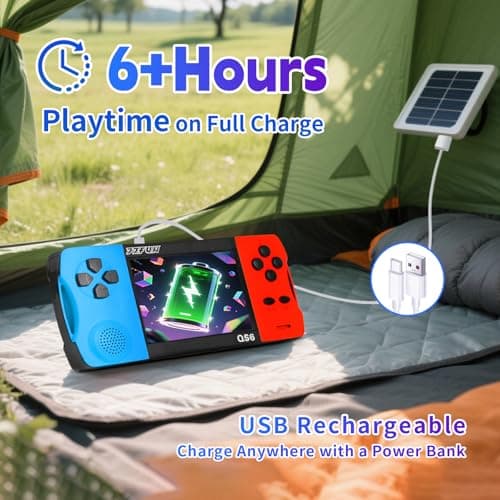 SNONBROS Handheld Game Console for Kids 3.5" IPS Large Screen Rechargeable,Preloaded 216 Video Games,Arcade Electronic Toy Birthday Xmas Present for Girls—BlueRed — view 3