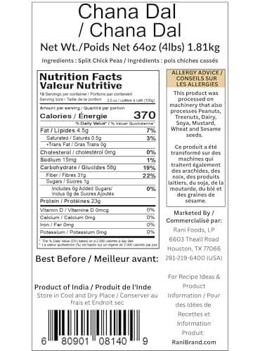 Rani Chana Dal (Split Desi Chickpeas without skin) 64oz (4lbs) 1.81kg Bulk ~ All Natural | Gluten Friendly | NON-GMO | Kosher | Vegan | Indian Origin — view 2