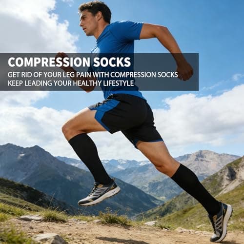 Sooverki Copper Compression Socks for Men & Women 8 Pack 15-20mmHg - Knee High Stockings Best Support for Running Athletic Work Travel Black Wide Calf Nylon plain gifts medias — view 5