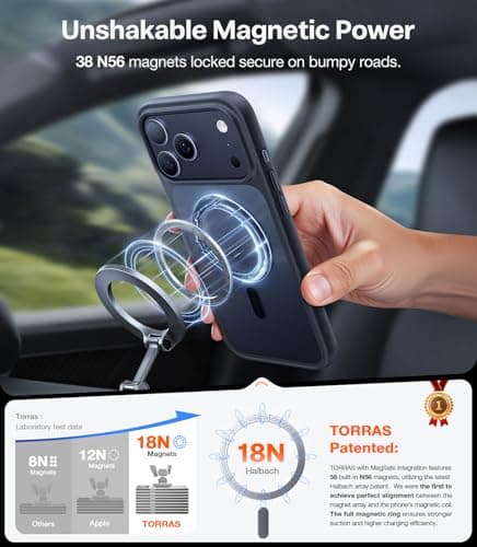 TORRAS Stronger Magnetic & Shockproof for iPhone 17 Pro Max Case, Fit for MagSafe, Military Grade Drop Protection, Camera Control, DIY Button, Slim for iPhone 17 Pro Max Case Translucent Matte Black — view 2