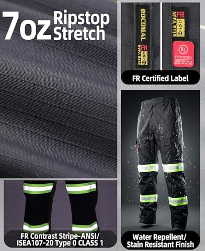 BOCOMAL Men's FR Pant High Visibility Cargo Pockets Relax Fit 7oz Rip-Stop Flame Resistant Reflective Work Pants — view 4