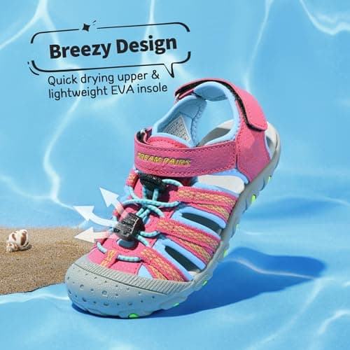 DREAM PAIRS Kids Sandals Toddler Girls & Boys Summer Outdoor Athletic Sport Sandals for Toddler/Little Kids/Big Kids,Size 8 Toddler,Fuchsia/Cyan/Neon/Green,171111-K — view 5