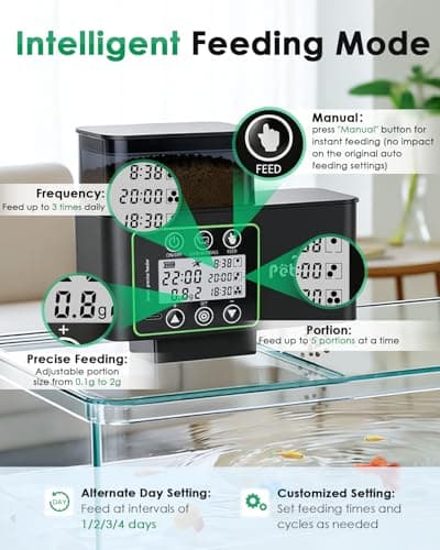Petbank Automatic Fish Feeder for Aquarium - 230/510ml Timer Fish Feeder Dispenser with 0.1-2g Precision Feeding, Moisture-Proof Auto Fish Feeder with Feed Cleaning & Shortage Alert, USB Rechargeable — view 3