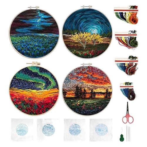 Maydear 4 Pack Embroidery Starter Kit with Pattern, Stamped Cross Stitch Kits for Beginners Adults with Embroidery Hoop and Instructions, Hand Embroidery Kit (Embroidery kit flower2) — view 2