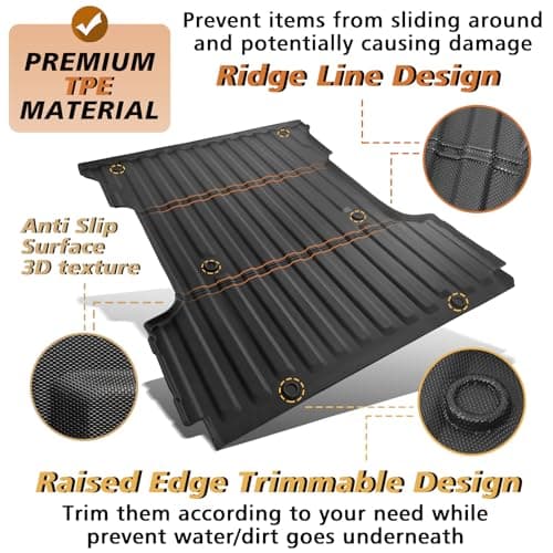 TripleAliners Truck Bed Mat Compatible with 2015-2024 Ford F150 Accessories 6.5FT Vehicle Bed Mat Perfectly Flush All Weather Protection TPE Heavy Duty Pickup Car Bed Cargo Mat — view 3
