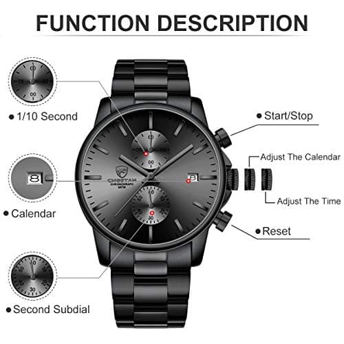 GOLDEN HOUR Men's Watches with Stainless Steel and Metal Casual Waterproof Chronograph Quartz Watch, Auto Date in Grey Hands — view 3