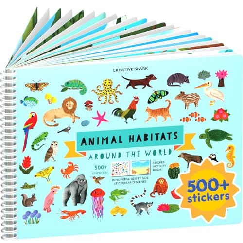 Animals Habitat 500+ Kids Sticker Book by Cupkin Toddler Airplane Travel Activity Coloring and Sticker Book, Road Trip Essentials, 12 Coloring Pages + 12 Scenes for Ages 2–8 Years