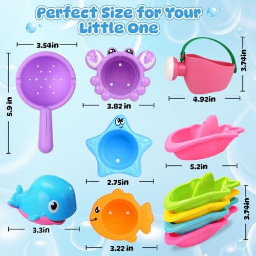 Baby Mold Free Bath Toys for Kids Ages 1-3, 10 PCS Toddler Bathtub Pool Sand Beach Toys with Whale Spoon Watering Can Stacking Cups Floating Boats for Baby Toddler Water Table Games, Girls Boys Gifts