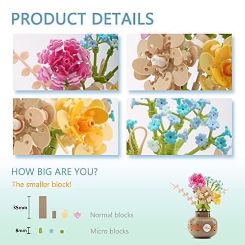 LUKHANG Rose Flower Building Blocks Set with Vase, Artificial Bouquet Bricks Model Kit, DIY Potted Bonsai Home Decor Ornament, Gift for Mom, Girlfriend on Mother's Day Christmas (542 PCS) — view 2