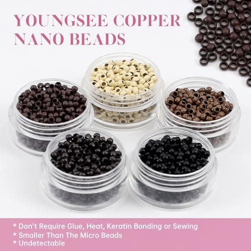 YoungSee Nano Ring Hair Extensions Blonde 20inch Straight Nano Bead Extensions Platinum Blonde Pre Bonded Nano Hair Extensions Human Hair for Party 50 Strands Cold Fusion 50G — view 5