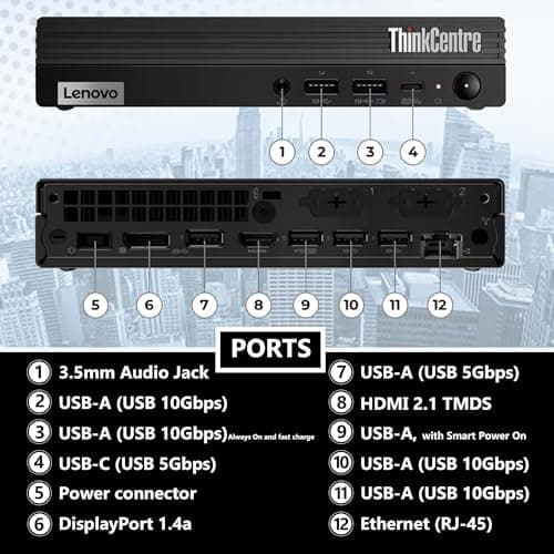Lenovo ThinkCentre Tiny M70q Intel 10-Core i5-14400T (Beat i7-13700T), 16GB DDR5 RAM, 512GB NVMe SSD, WiFi 6, Bluetooth, RJ-45, DP Port, HDMI, Win 11 Pro, AI Business Desktop, 3 Yr Wty — view 4