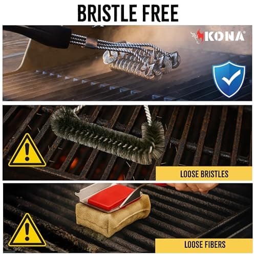 Kona Safe/Clean Grill Brush - Bristle Free Barbecue Brush - 100% Rust Resistant Stainless BBQ Cleaner Safe for Porcelain, Ceramic, Steel, Iron - Great Grilling Accessories, Black — view 3