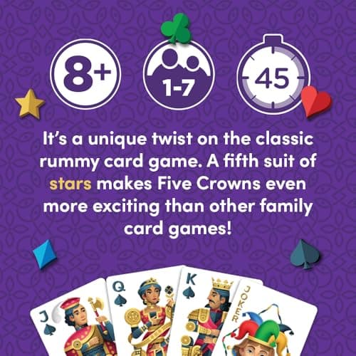 Five Crowns – Card Game for Kids and Adults, Travel and Family Game Night Favorite, The Game isn’t Over Until the Kings Go Wild, 5 Suited Rummy Style Card Game, 1-7 Players, Ages 8+ — view 2