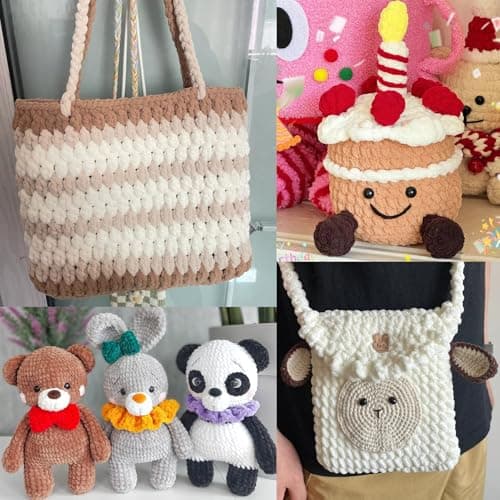 OMoiut Chenille Yarn for Crocheting, Chunky Velvet Baby Blanket Yarn, Soft Fuzzy Puzzle Yarn for Knitting, 100g/3.53oz Bulky Thick Amigurumi Yarn (Beige) — view 5