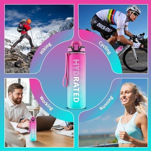 QLUR Water Bottle with Straw, 32oz Motivational Water Bottles with Time Marker to Drink, Tritan BPA Free, 1L Sports Water Bottle with Carry Strap LeakProof for Women Gym Fitness Outdoor (1 Pack) — view 6