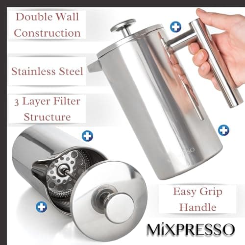 Mixpresso Stainless Steel French Press Coffee Maker 26 Oz 770 ml, Double Wall Insulated French Press Stainless Steel, Easy Clean Tea Brewer, Easy Press Durable Metal Coffee Press — view 5