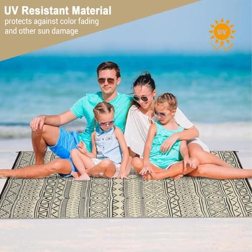 Garvee Waterproof Boho Outdoor Rug 9x12, Reversible Plastic Straw Rug for Picnic, Patio Camping Rugs, Large Foldable Outdoor Carpet for Balcony, Portable Deck Mat for RV Deck Backyard Beach — view 5