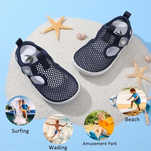JOINFREE Kids Water Shoes for Toddler Boys Girls Quick Dry Breathable Mesh Pool Beach Shoes with Non Slip Sole Navy 7 Toddler — view 5