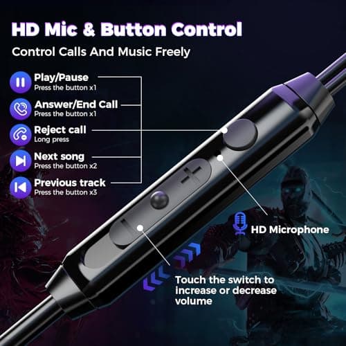BlueFire Wired Gaming Earbuds with Microphone, Deep Bass in-Ear Monitors Earphones, HiFi Noise Cancelling Headphones for Music Gaming Video Calling — view 3