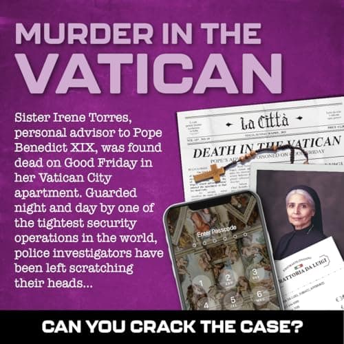 Lucky Egg MMC Death in the Vatican– Thrilling Murder Mystery Games for Adults Behind Vatican Walls – 40 Evidence Pieces, 150 Min Gameplay (3/5 Difficulty) – Cold Case Files Game for 1-10 Players