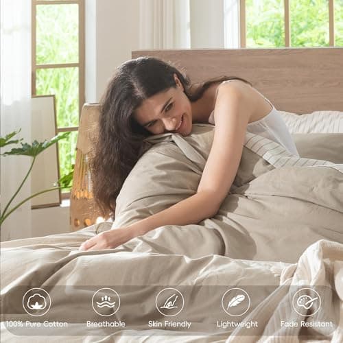 MooMee Duvet Cover Set 100% Washed Cotton Linen Like Queen — view 3