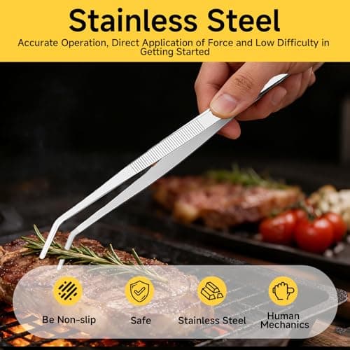 2PCS Kitchen Tweezers Tongs, Precision Serrated Tips Tongs for BBQ — view 3