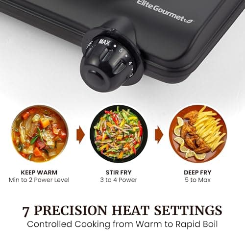 Elite Gourmet Countertop Electric Burner, 1000W Cast Iron Hot Plate, 7 Heat Settings, Portable Cooktop for RV, Dorm, Office & Small Kitchens, Road-Ready & Compact — view 3