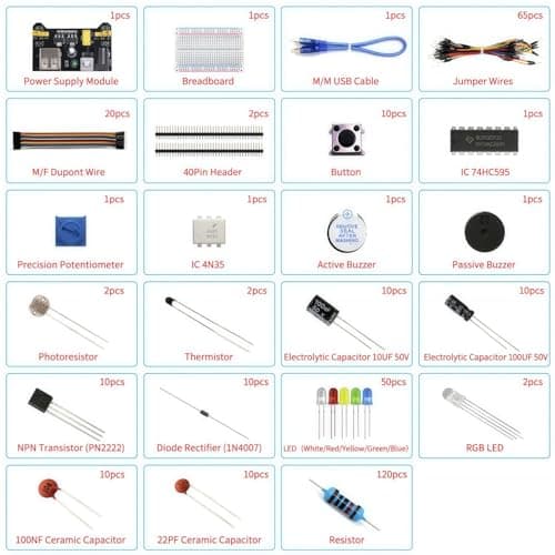 REXQualis Electronics Basic Kit w/Power Supply Module, Breadboard, Jumper Wire, LED,Resistor, comes with more than 300pcs sensors and components for fun and simple electronic projects. — view 2
