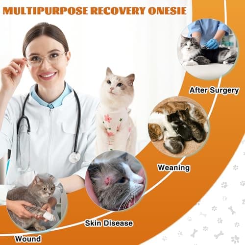 DoggieKit Cat Surgery Recovery Suit, Anti Licking Postoperative Onesie with Roll-Up Design, Soft Breathable Bodysuit Shirt for Male Neuter Female Spay Abdominal Wound Kitten E-Collar Cone Alternative — view 5