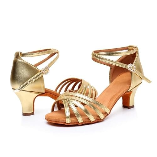 Rosefinch Latin Dance Shoes for Womens Satin Ballroom Salsa Practice Performance Wedding Dancing Shoes High Heels Dancing Shoes for Girls Ladies 5cm Gold 38 — view 5