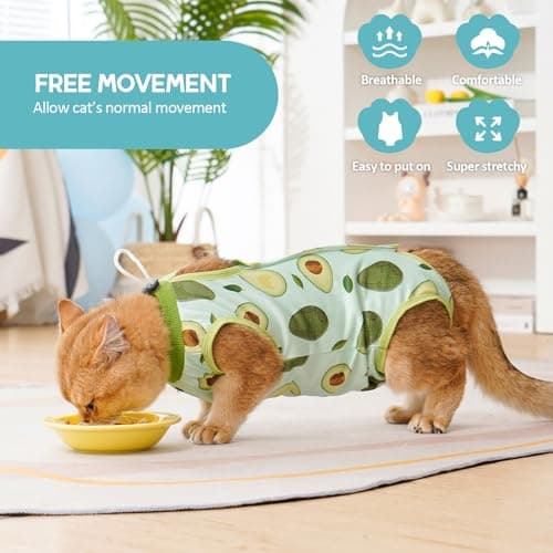 Avont Cat Recovery Suit - Kitten Onesie for Cats After Surgery, Cone of Shame Alternative Surgical Spay Suit for Female Cat, Post-Surgery or Skin Diseases Protection -Avocado(S) — view 3
