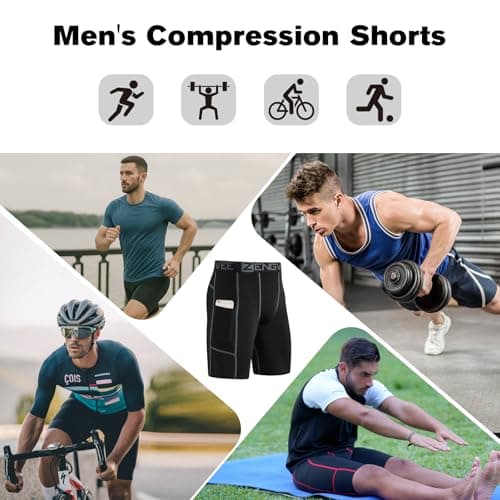 ZENGVEE Men's 3 Pack Compression Shorts with Pockets Athletic Baselayer Underwear for Running,Workout,Training-1011(3BlackGray- M) — view 4