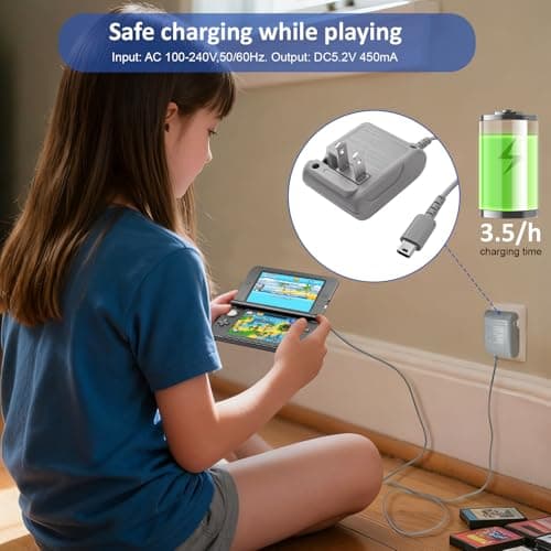 DS Lite Charger, DS Lite AC Power Adapter Kit for Nintendo DS Lite,100-240V Portable Travel Wall Charger with Foldable Plug Charging Cable & 4 Stylus Pens — view 3