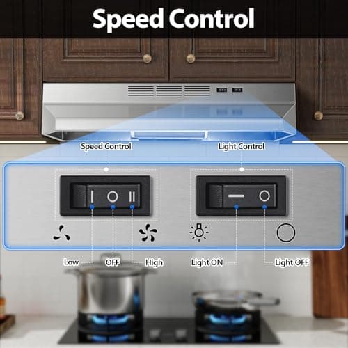 Tieasy 30 inch Range Hood Under Cabinet, 400 CFM Ducted/Ductless Convertible Vent Hood with 2 Speed Exhaust Fan, Rocker Switch Control, Multiple Venting Options, Stainless Steel Kitchen Stove Hood — view 2
