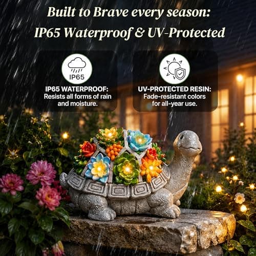 Nacome Solar Garden Outdoor Statues Turtle with Succulent 7 LED Lights - Lawn Decor Patio, Balcony, Yard Ornament - Birthday for Women/Mom/Grandma — view 5
